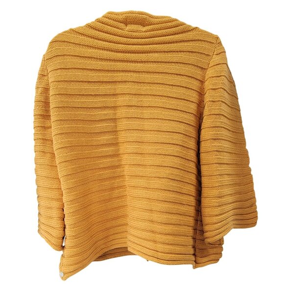 Pure Handknit Wrap Sweater Mustard Yellow Ribbed Cardigan Jacket Womens S/M - Picture 2 of 9